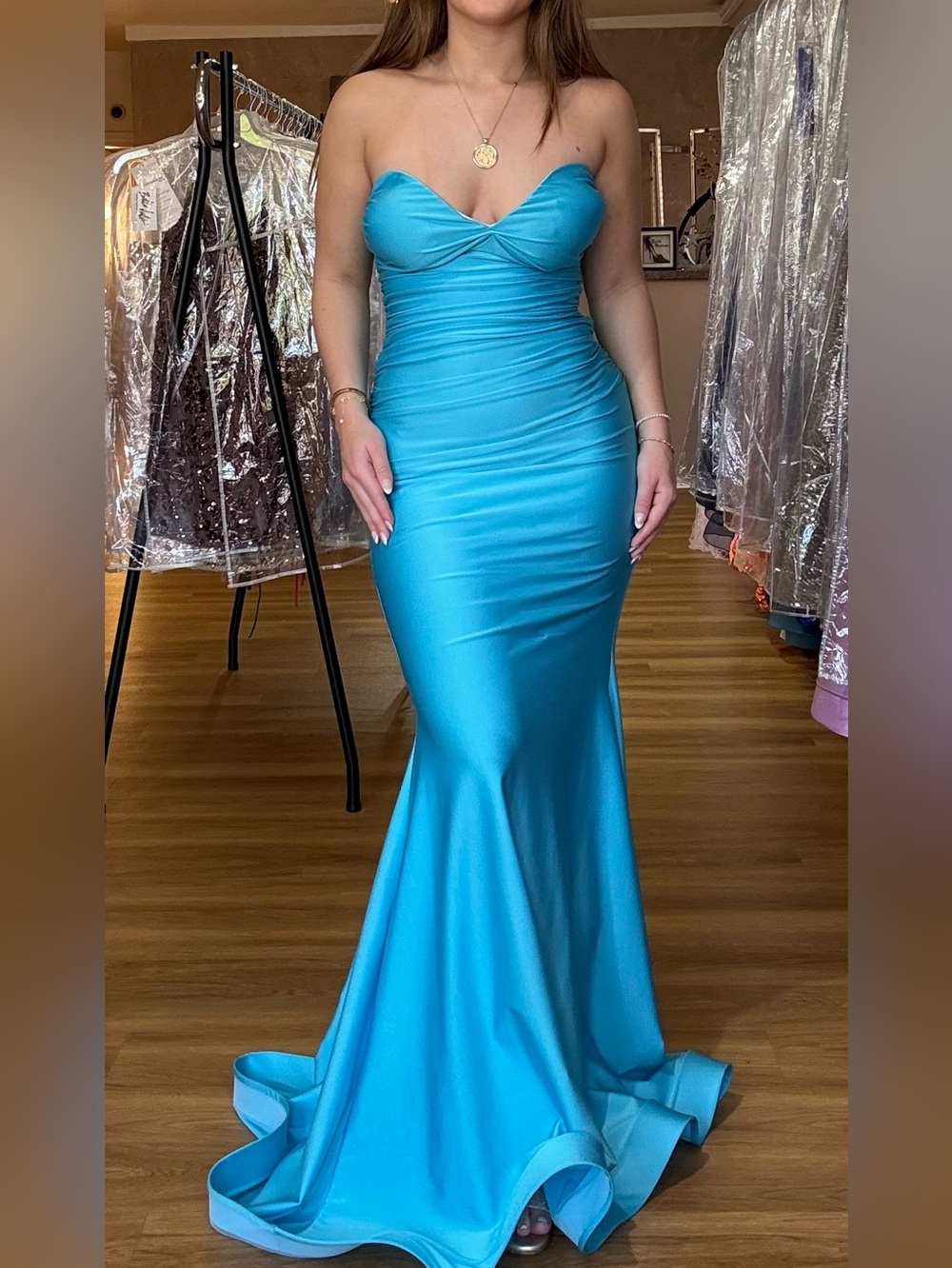 Strapless Aqua Mermaid Evening Dress